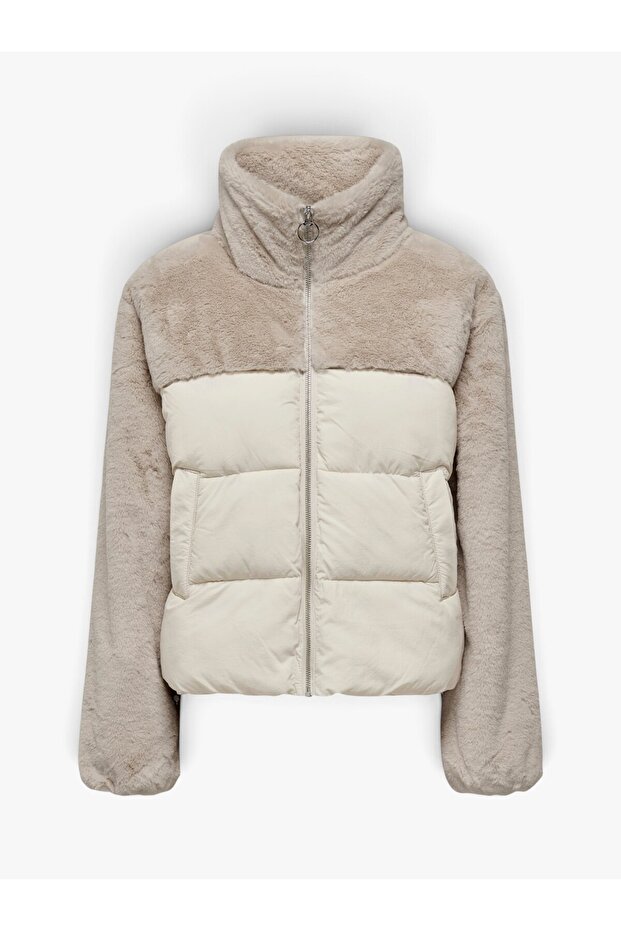 Onlwanja Fur Puffer Mix Jacket Noos Otw Women's Beige Coat - 15292945