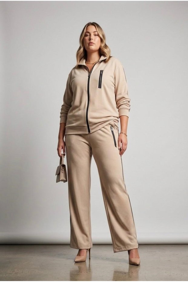 Women's Plus Size Long Sleeve Zipper Detailed Tracksuit Set 8297-27