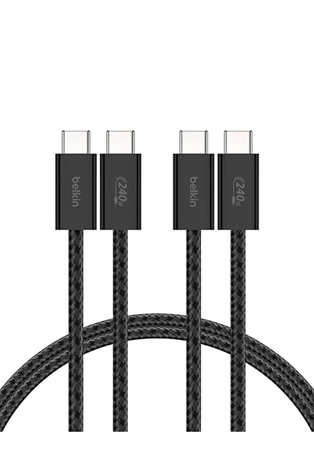كابل بيلكن USB-C إلى USB-C مجدول (عبوة من قطعتين) بطول 5 أقدام وقدرة 240 واط - كابل شحن سريع ناعم ومرن، نوع C