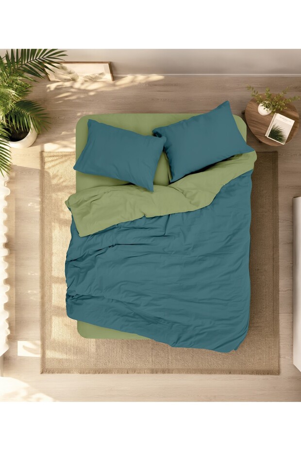 Plain Double Duvet Cover Set Petrol-Green