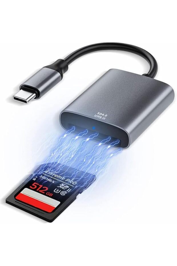 قارئ بطاقات SD من نوع UHS-II USB C، قارئ بطاقات ذاكرة USB C SD 4.0 لنقل البيانات عالي السرعة، متوافق