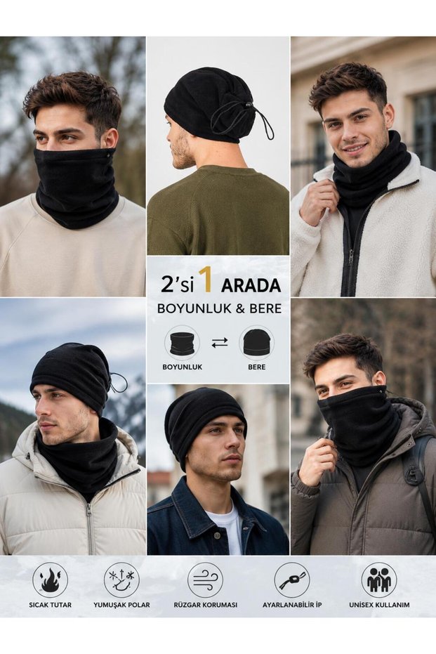 Unisex Fleece Neck Gaiter 2-in-1 Winter Warm Adjustable Outdoor Neck Warmer