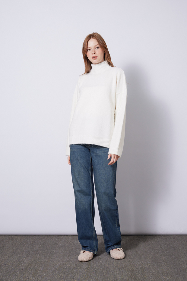 Half Fisherman Knitwear Sweater Ecru