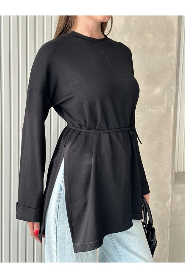 Women's High Collar Belted Long Sleeve Hijab Tunic