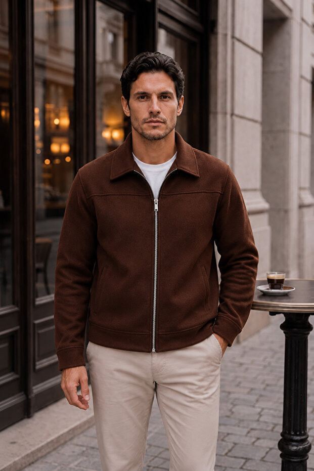 Harrison Relaxed Fit Zippered Men's Jacket - Brown