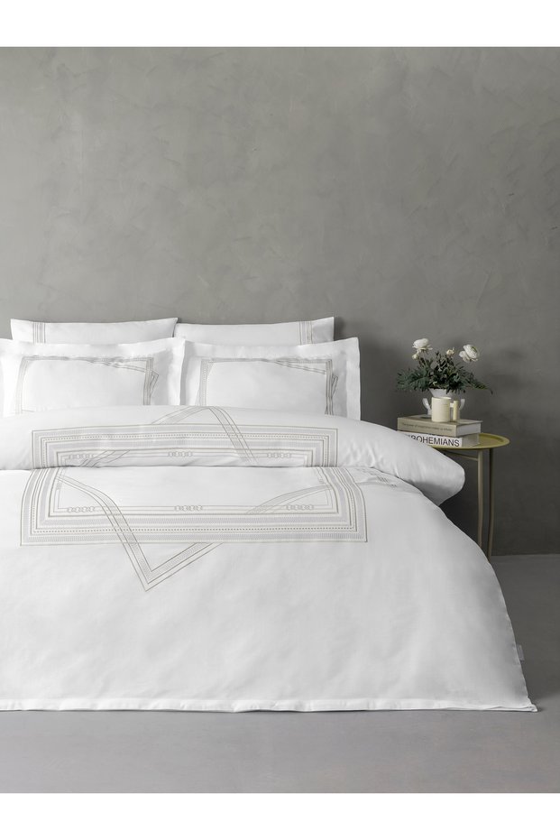 Lora Embroidered Cotton Satin Double Duvet Cover Set