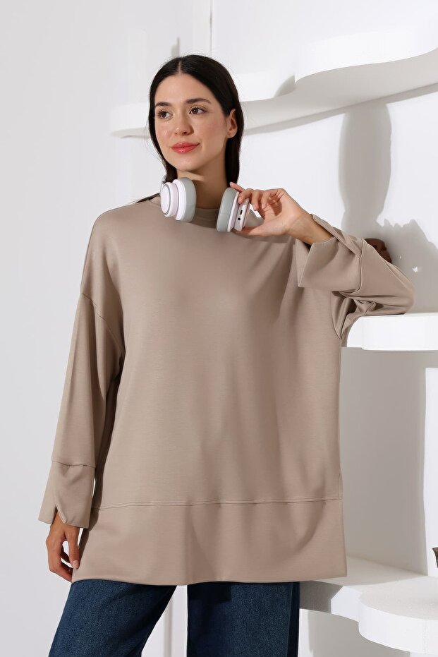 Women's Modal Oversize Long Tunic with Slit Detail