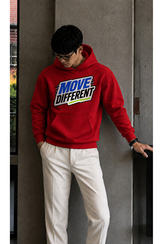 Men's Move Different Graffiti Printed Hooded Kangaroo Pocket Regular Fit Men's Sweatshirt