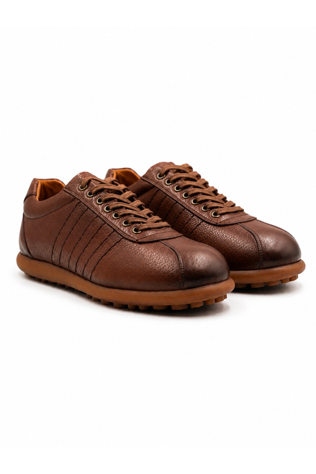 100% Genuine Leather Brown Men's Casual Shoes – Orthopedic, Ultra Comfortable, Non-Slip Sole, Daily Sneaker