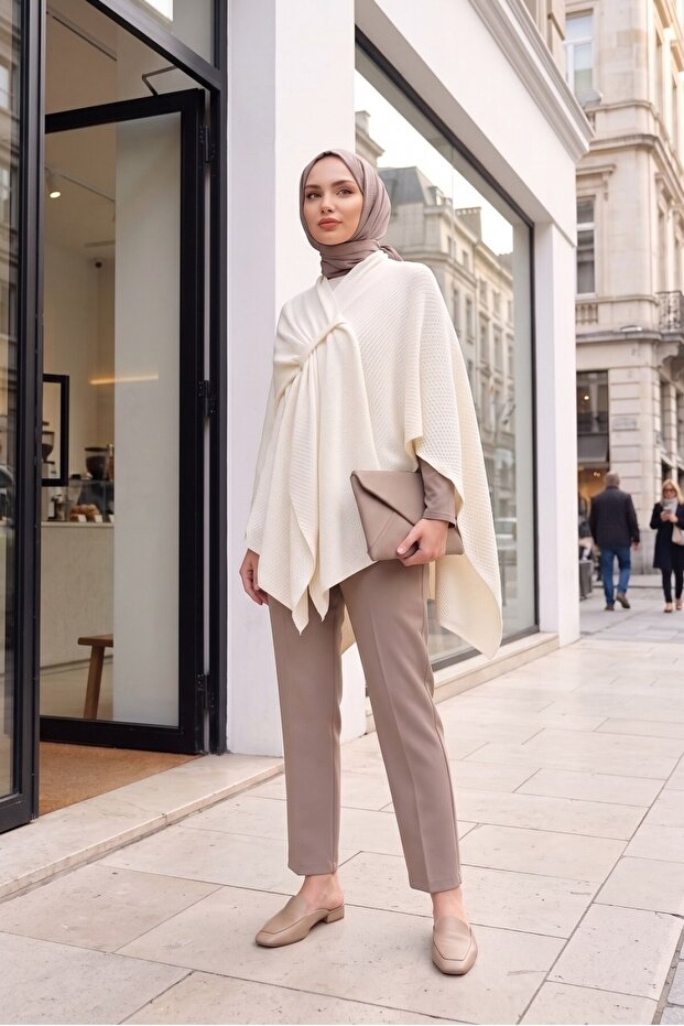 Casual Knitwear Poncho - White