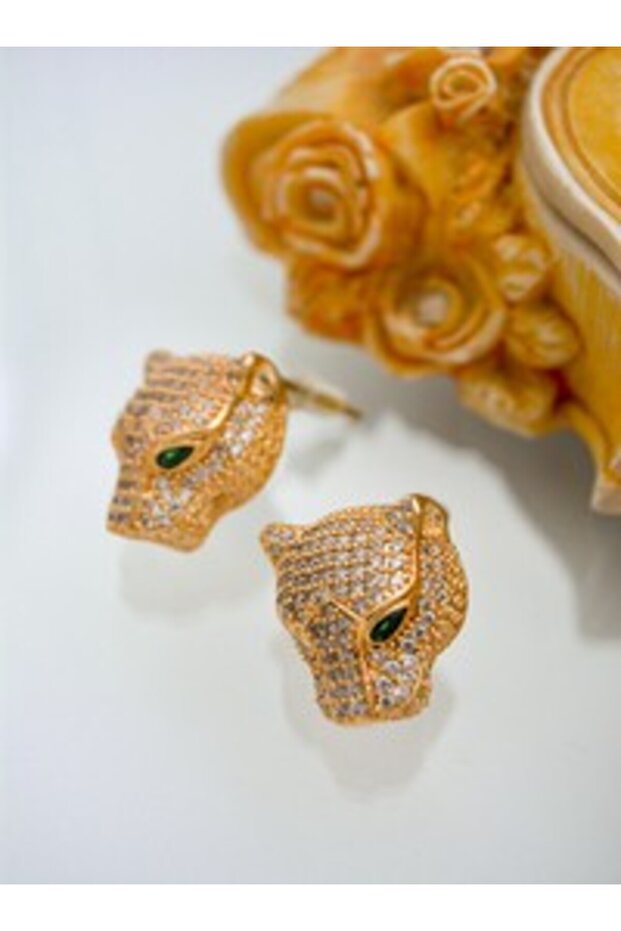 Jewelry Store Lion Earrings - Gold Color -
