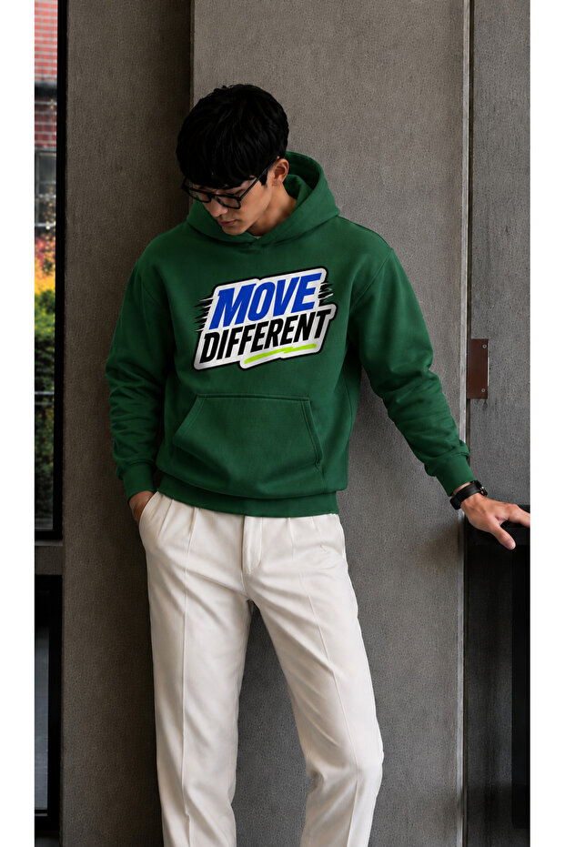 Men's Move Different Graffiti Printed Hooded Kangaroo Pocket Regular Fit Men's Sweatshirt