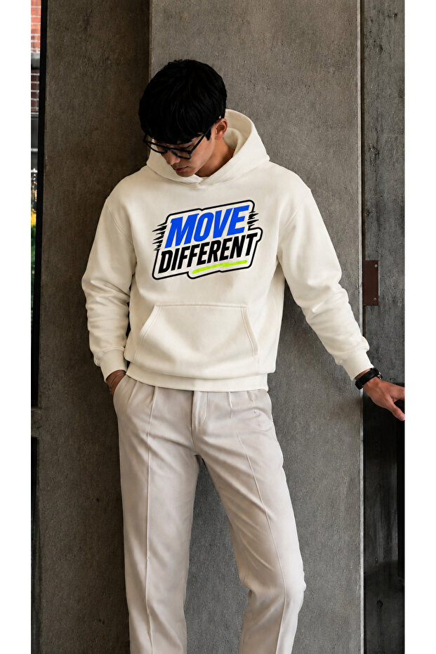 Men's Move Different Graffiti Printed Hooded Kangaroo Pocket Regular Fit Men's Sweatshirt