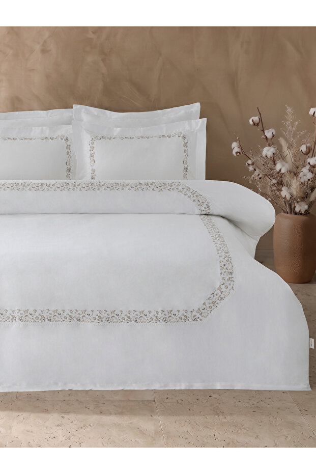 Delia Embroidered Cotton Satin Double Duvet Cover Set