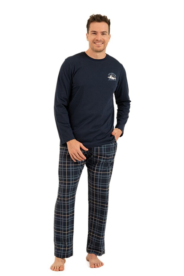 Men's Navy Blue Long Sleeve Pajama Set 3832-S