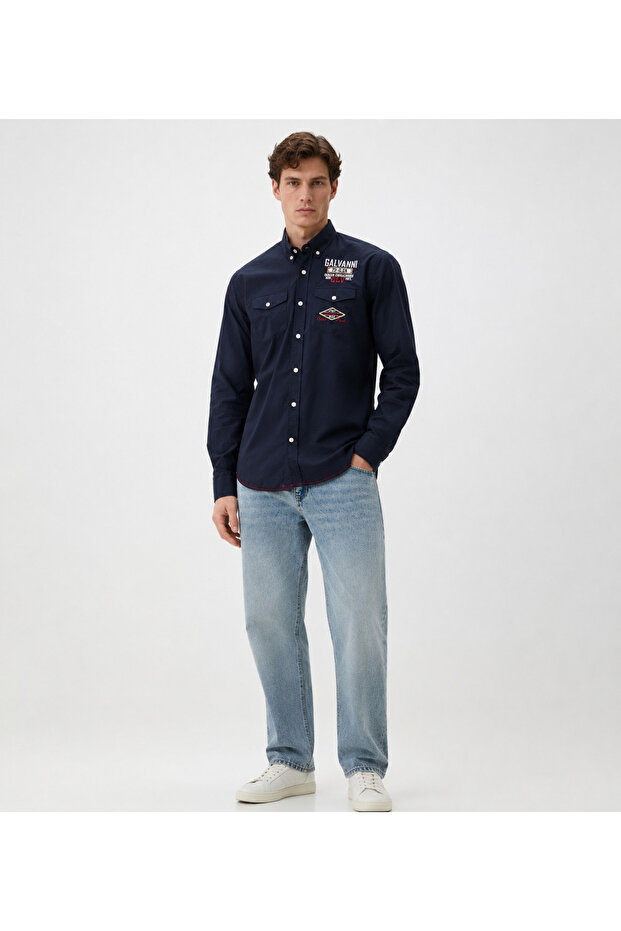 Men's 100% Cotton Navy Blue Pocket Shirt