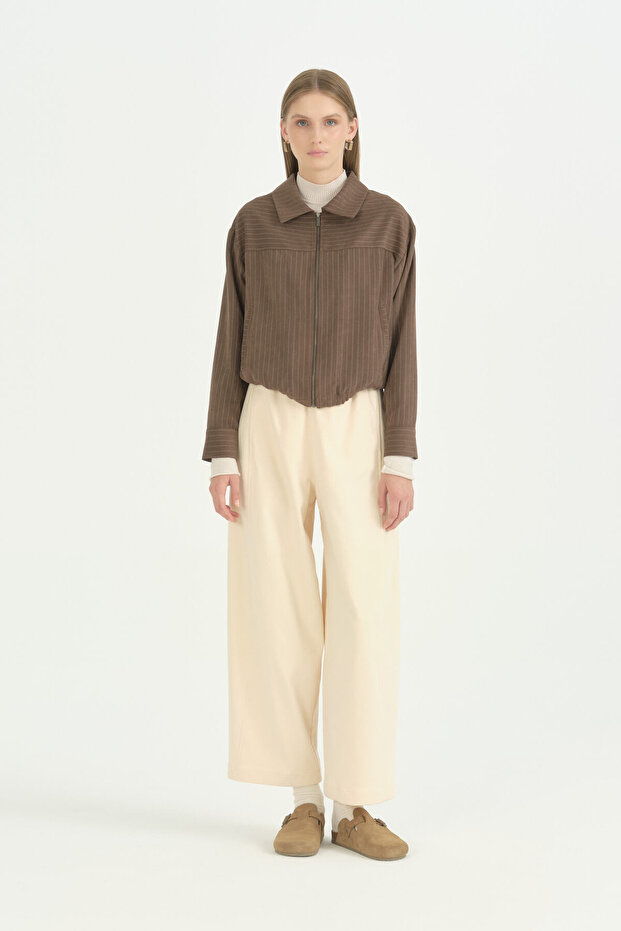 Striped Short Jacket - Brown