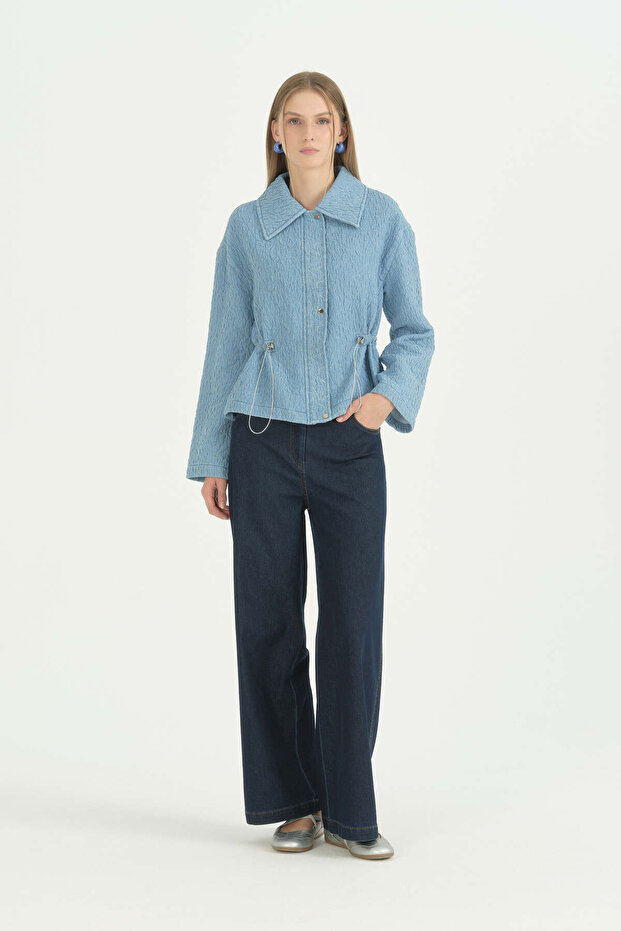 Thin Quilted Waist-Tie Cotton Blend Jacket - Ice