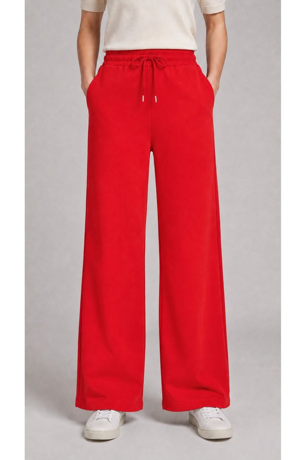 Women's Red Palazzo Cut Loose Leg High Waist Sweatpants