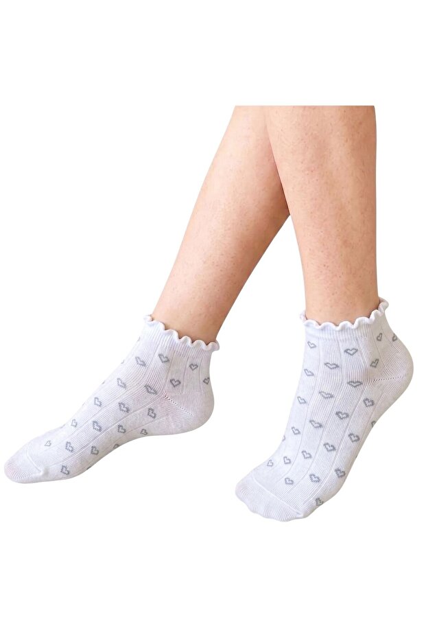 Special Lettuce Elastic Heart Patterned Perfumed Soft Washable Lycra Combed Cotton Booties That Don'T Squeeze the Foot