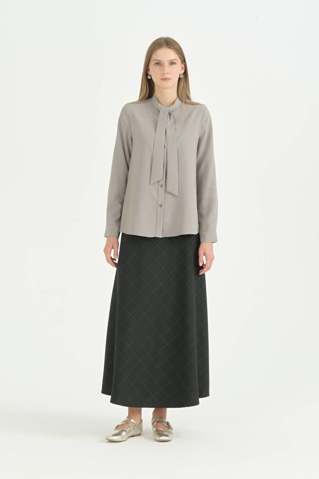 Tencel Shirt with Tie Collar - Gray