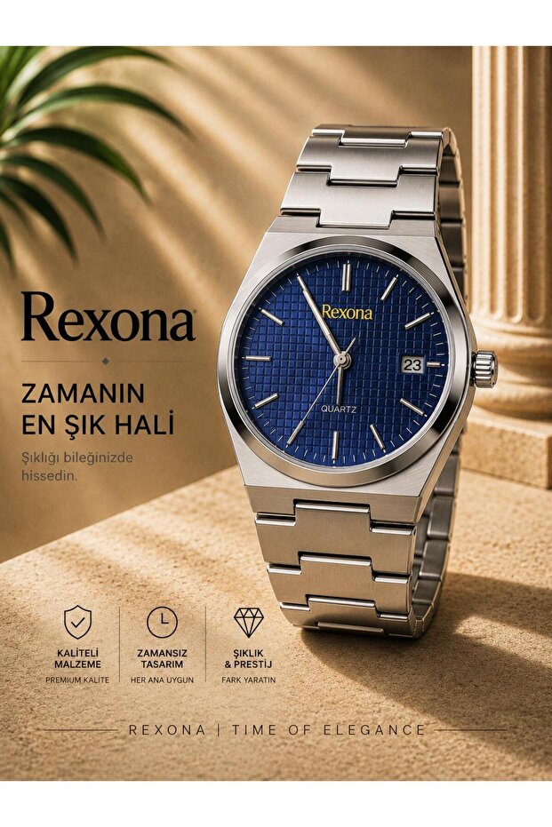 Men's Wristwatch Steel Band Navy Blue Dial 42 mm Quartz Date Display