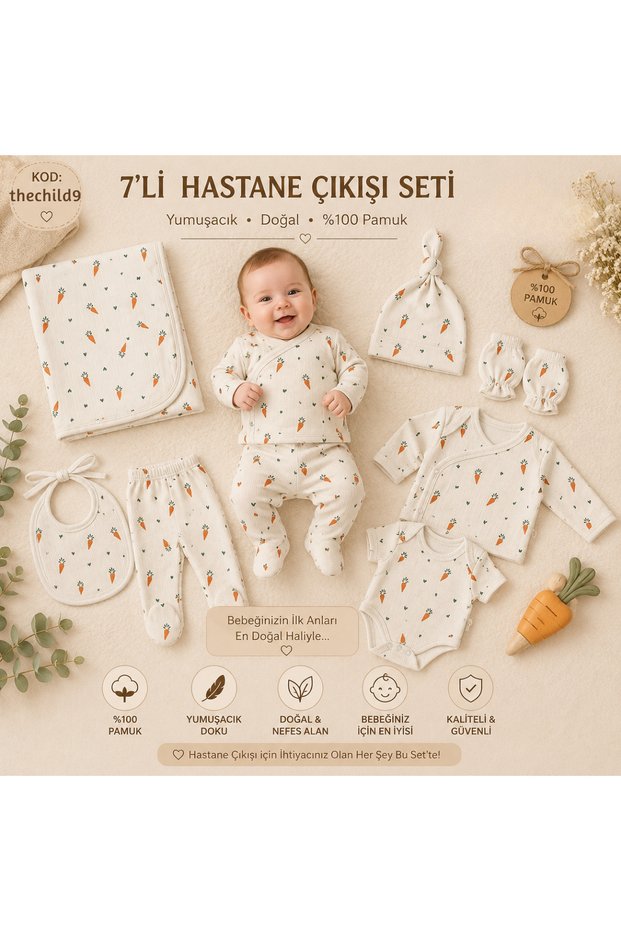 Newborn Baby 100% Organic Cotton 7-Piece Hospital Discharge Set
