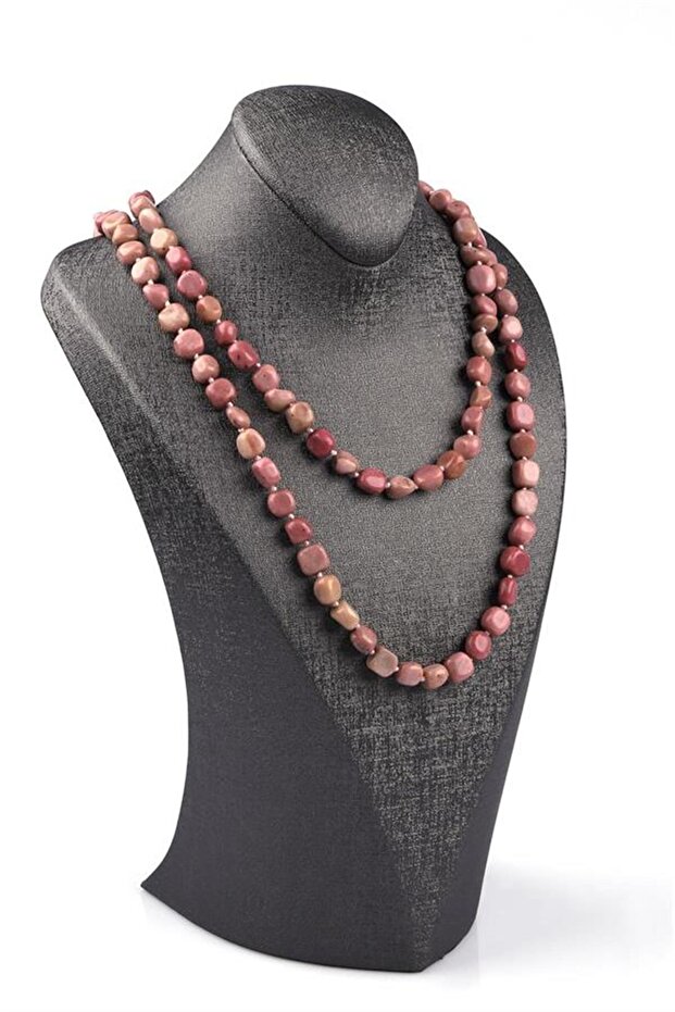 Rhodonite natural stone knotted tumbled necklace