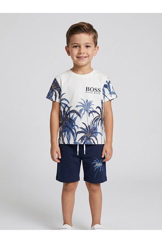 Boy's Palm Tree Pattern T-Shirt and Shorts Two-Piece Set