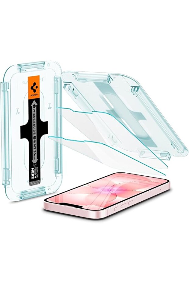 واقي شاشة Spigen GLAStR EZ FIT [عبوة من قطعتين] لهاتف آيفون 16e وآيفون 14 / آيفون 13 برو / آيفون 1