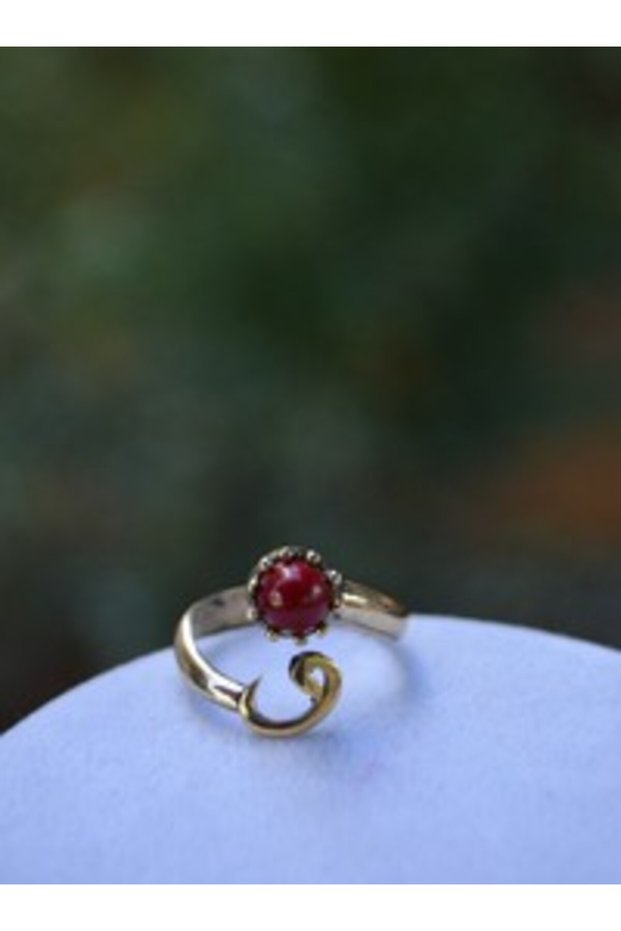 Natural Coral Stone Handmade Ring - Gold Color -