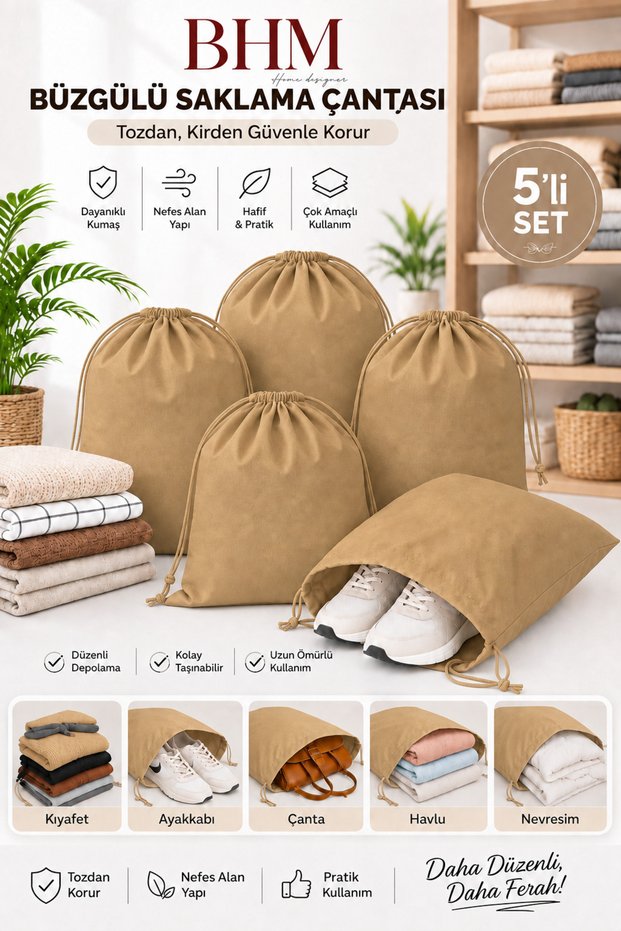 5-Piece Drawstring Storage Bag 35X45 cm Breathable Shoe Cover Dust Protector Organizer Black