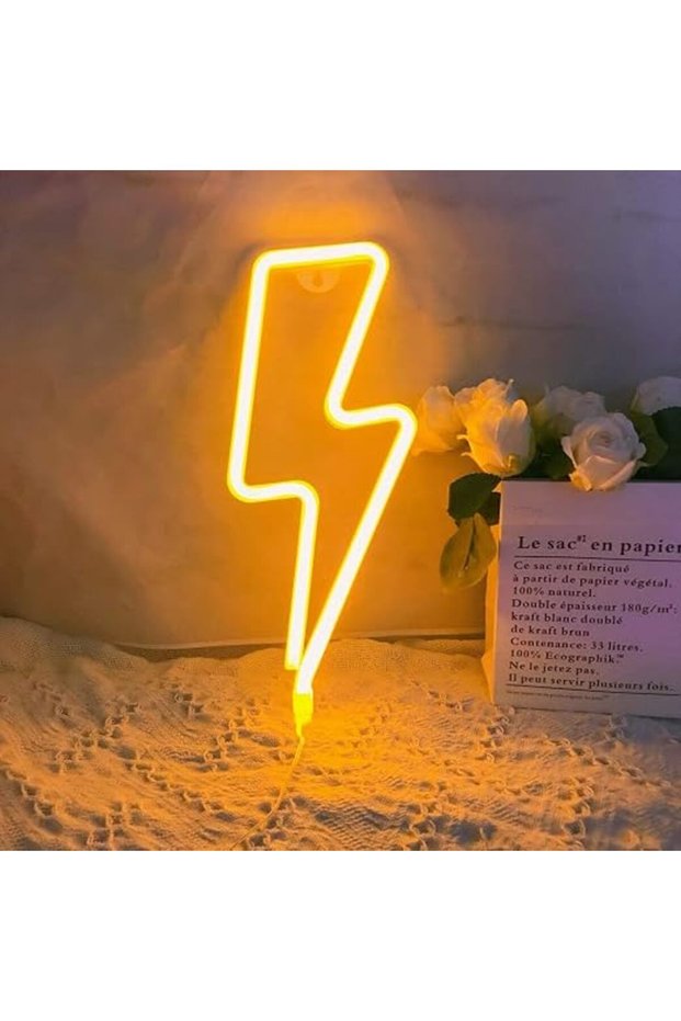 ضوء زخرفي نيون على شكل شعاع البرق بتقنية LED، أزرق (أصفر)