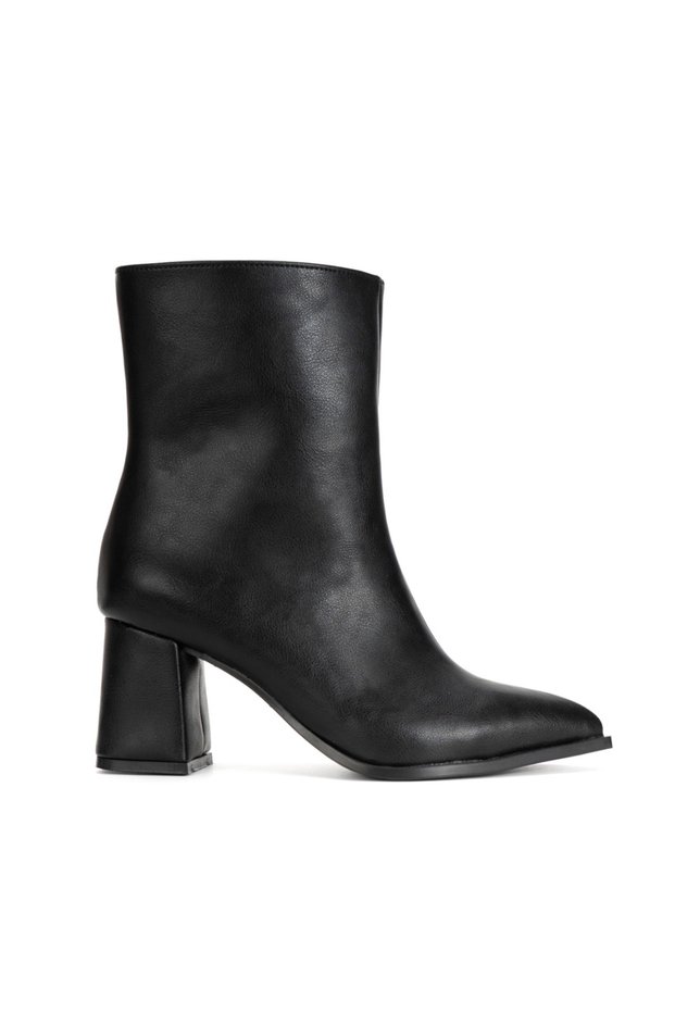 Milan Women's Black Pointed Toe Thick Heeled Boots