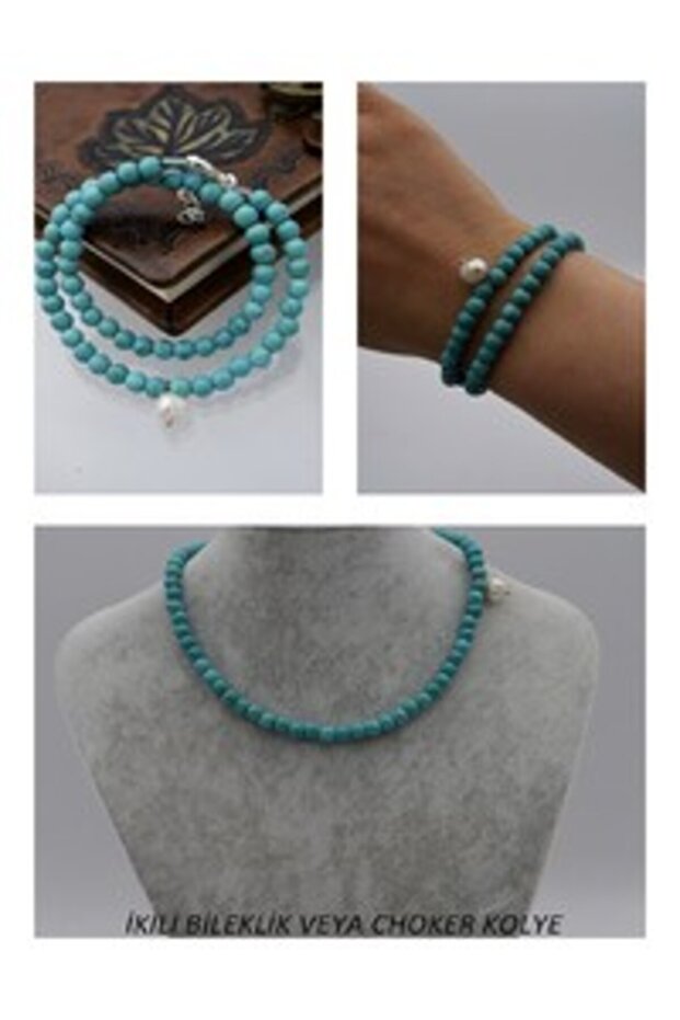 Pearl and Crystal Bracelet or Choker Necklace - Blue -