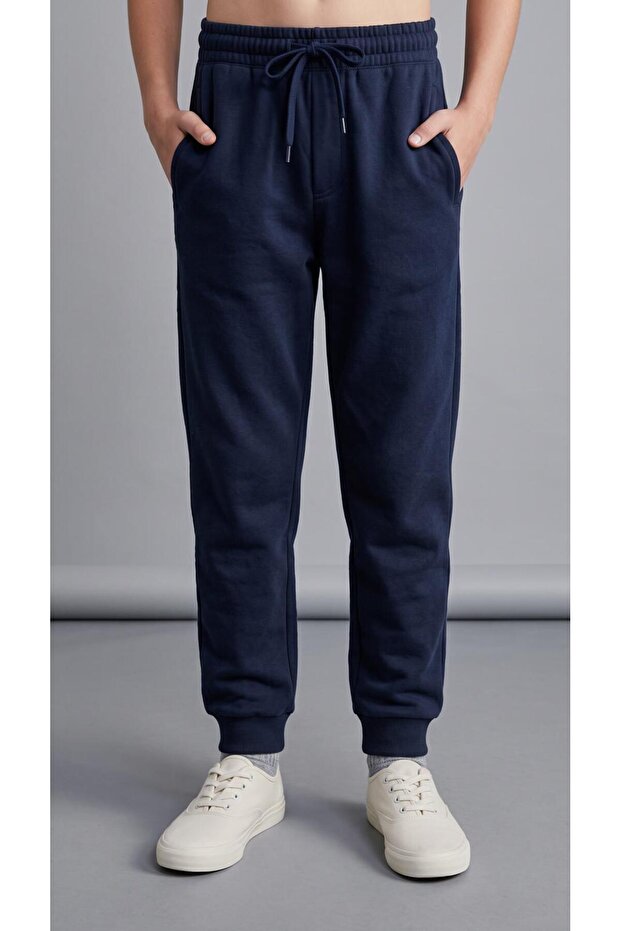 Unisex Children's Elasticated Comfortable Fit Pocketed Sweatpants / School and Casual Ribbed Two-Thread Stretch Sweatpants