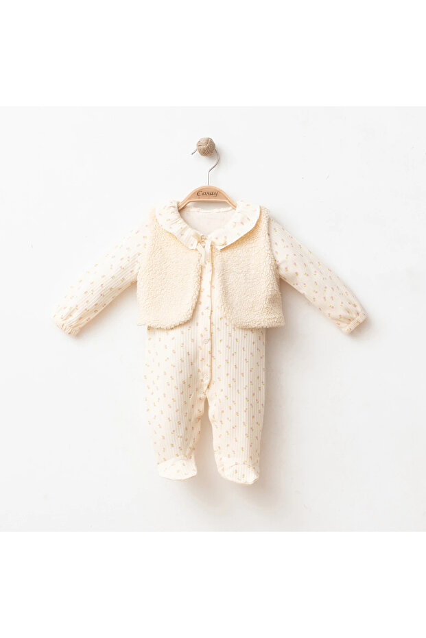 Coşay Baby Girl 6-9-12 Months Plush Vested Jumpsuit
