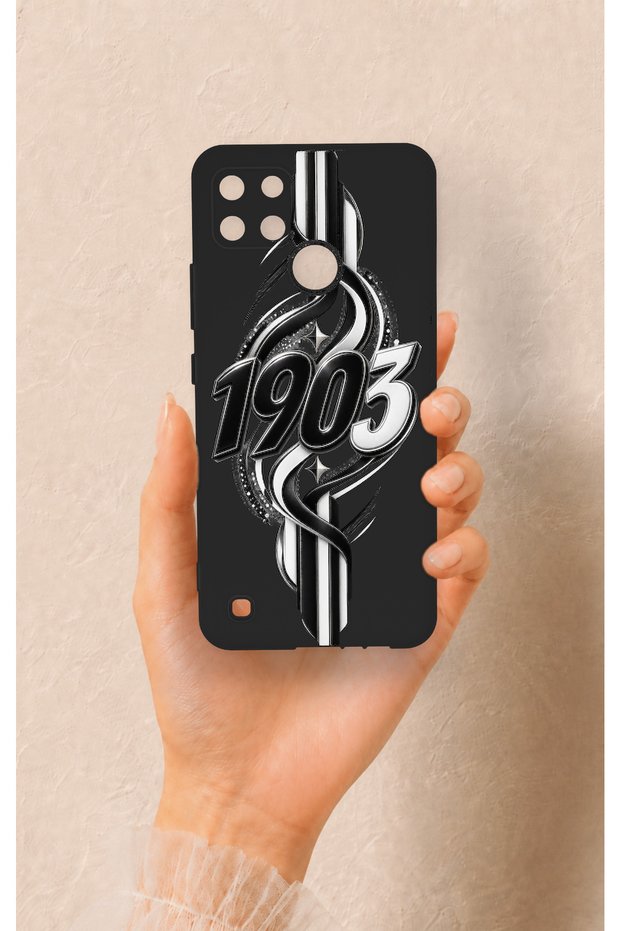 Realme C21Y Compatible Black and White Ivy Patterned Silicone Case