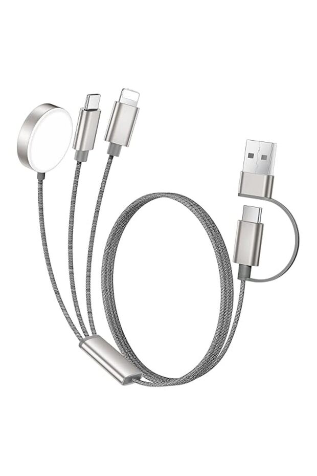 ® كابل شحن متعدد الوظائف USB C 3 في 2 بطول 4 أقدام، سلك شحن سريع لهواتف آيفون 16-12، آيباد، أبل