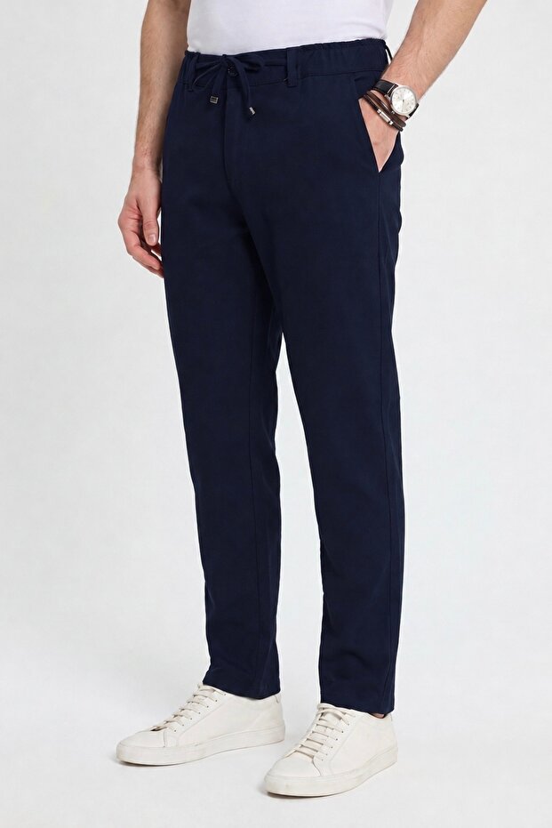 Men's Slim Fit Black Elastic Waist Drawstring Zipper Casual Jogger Pants