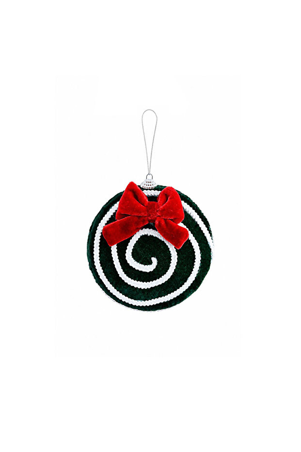 Christmas Ornament Candy Red Velvet Ribbon White Carousel Green 13 cm
