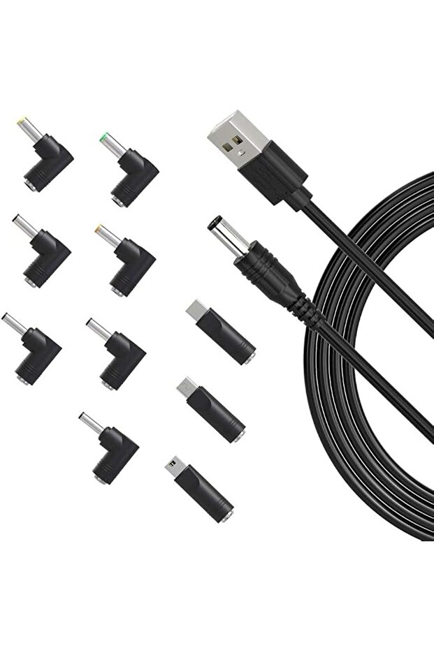 كابل طاقة USB إلى DC 5 فولت، كابل شحن عالمي بقابس DC 5.5x2.1 ملم مع 10 رؤوس توصيل (5.5)
