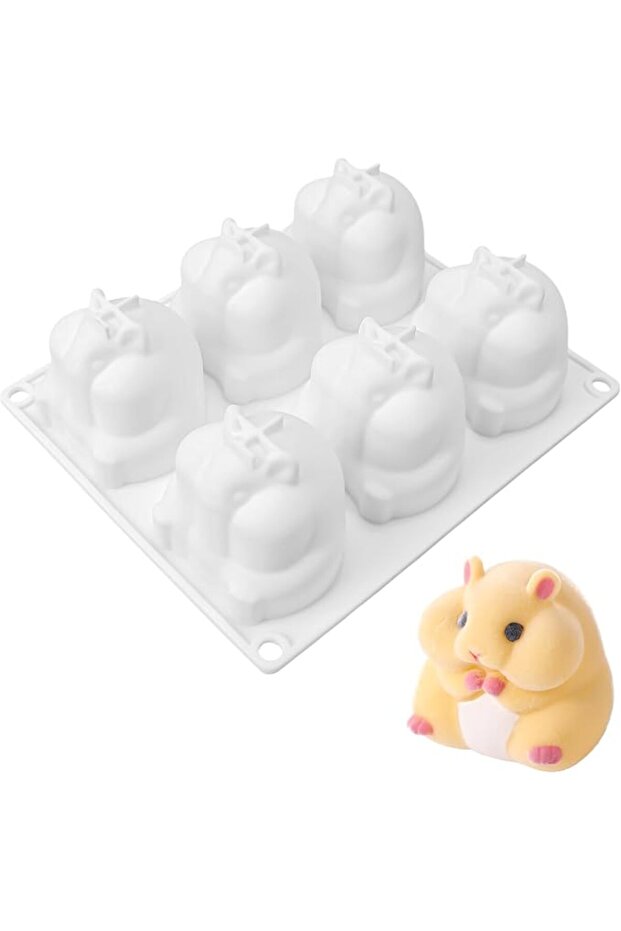 قوالب سيليكون على شكل الهامستر، قالب ثلاثي الأبعاد بـ 6 تجاويف، أداة خبز الكيك لتزيين الحلويات والموس والجيلي، مرن