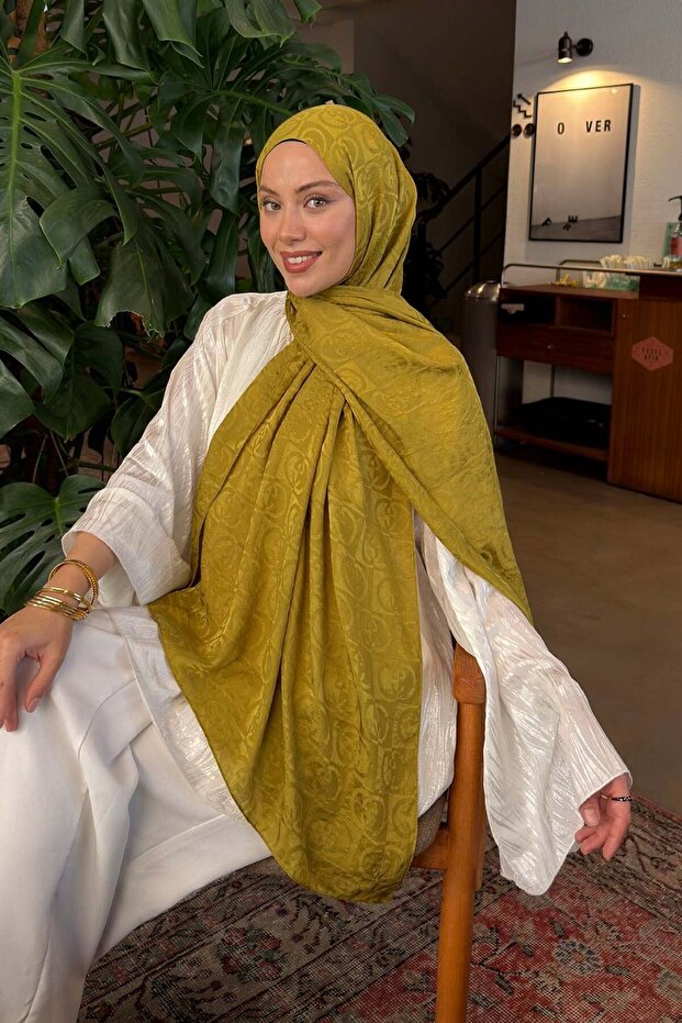 Gg Pattern Ayrobin Floral Jacquard Shawl Oil Green