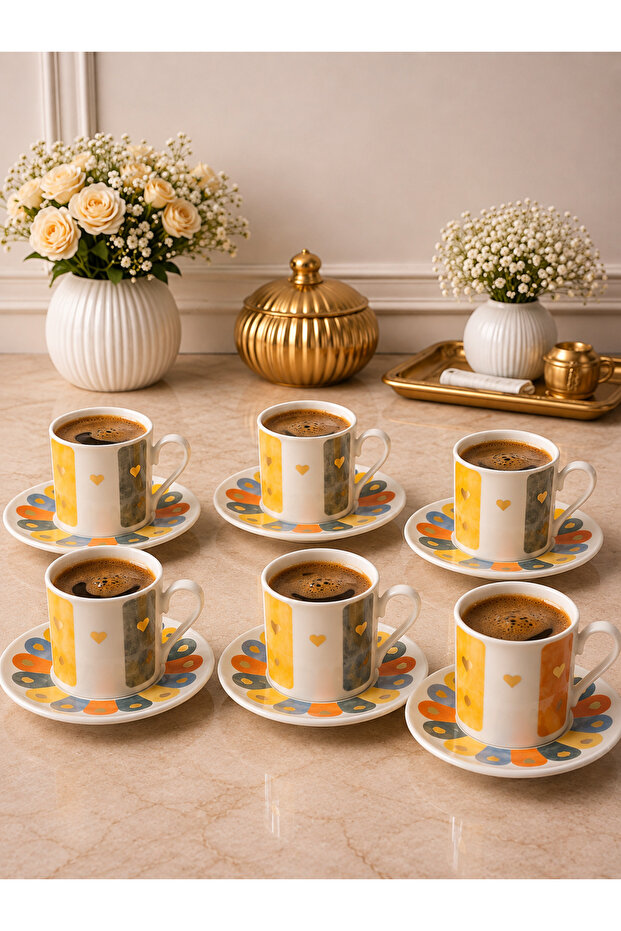 6-Person Porcelain Soft Color Coffee Cup Set 90ml