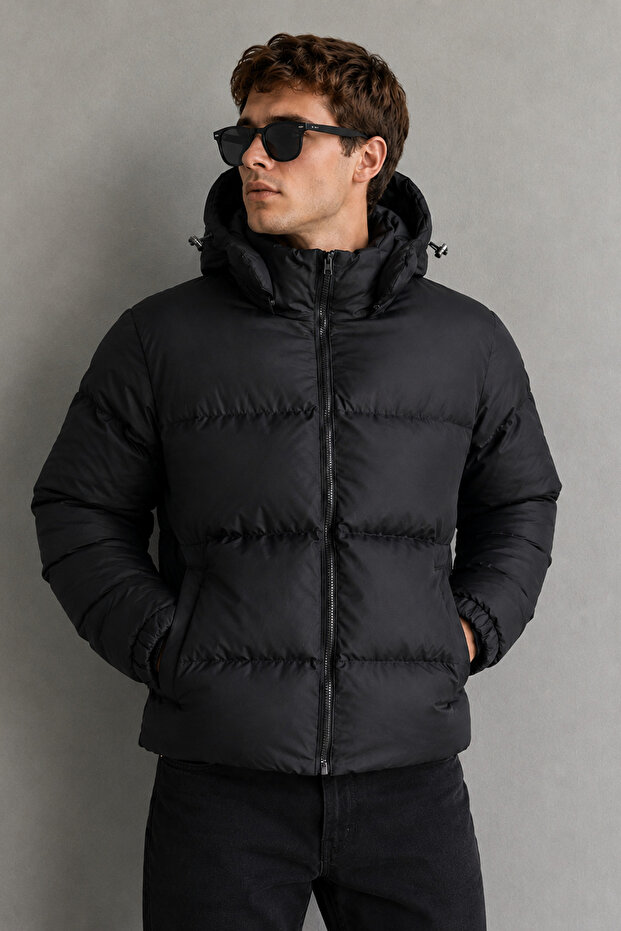New Now Men's Black Premium Quality Water and Windproof Inflatable Coat