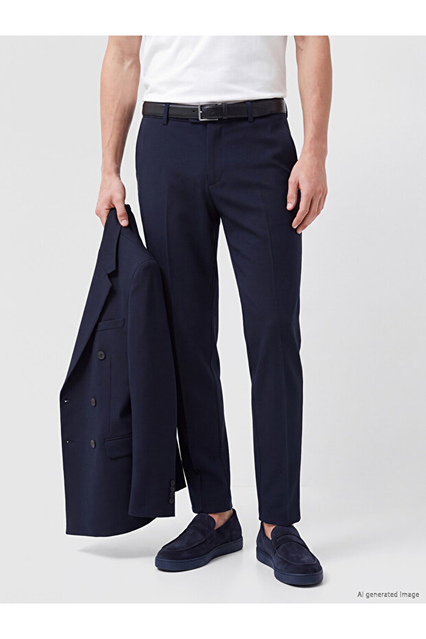 Peak New Season Navy Blue Regular Fit Dobby Men's Trousers