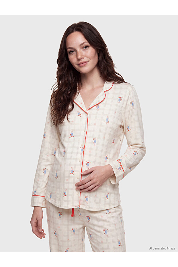 Shirt Collar Maternity Pajama Set