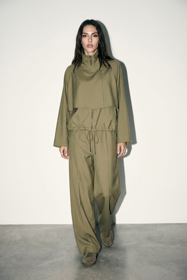 Olive Zippered Jacket and Relaxed Fit Drawstring Pants Set