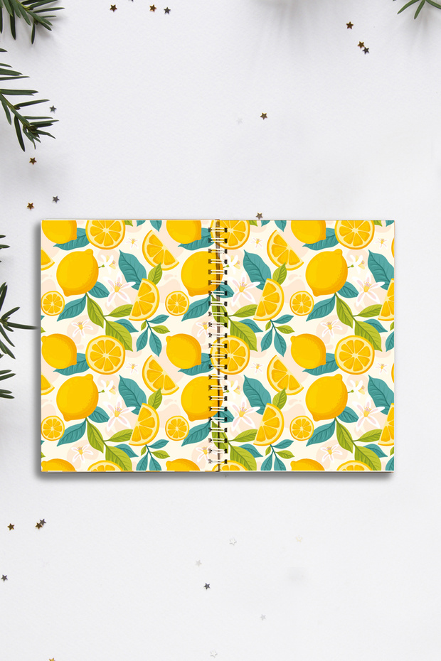 Lemon Patterned A5 Spiral Colorful Notebook 45 Sheets 90 Pages 300 Gr Cover Pytkdftr003